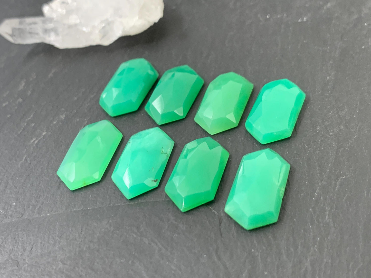 Faceted Chrysoprase Cabochon - Long Hexagon 10x20mm Rose Cut Green Gemstone