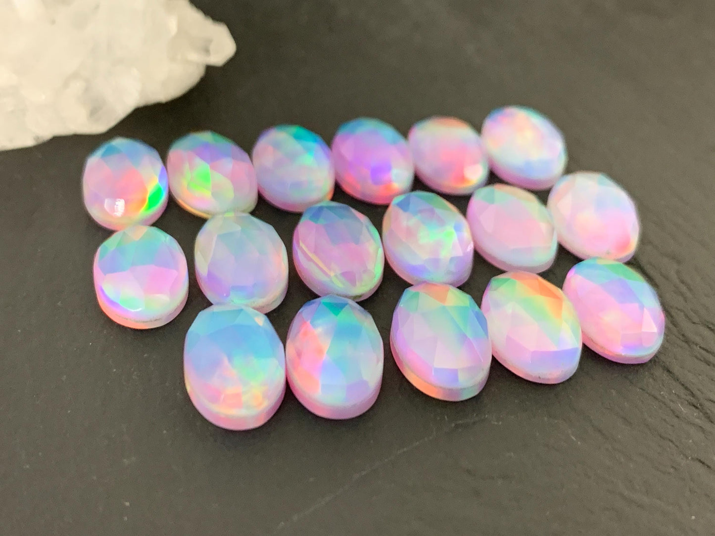 Faceted Aurora Opal oval 8x12mm cabochons - Doublet cabochons