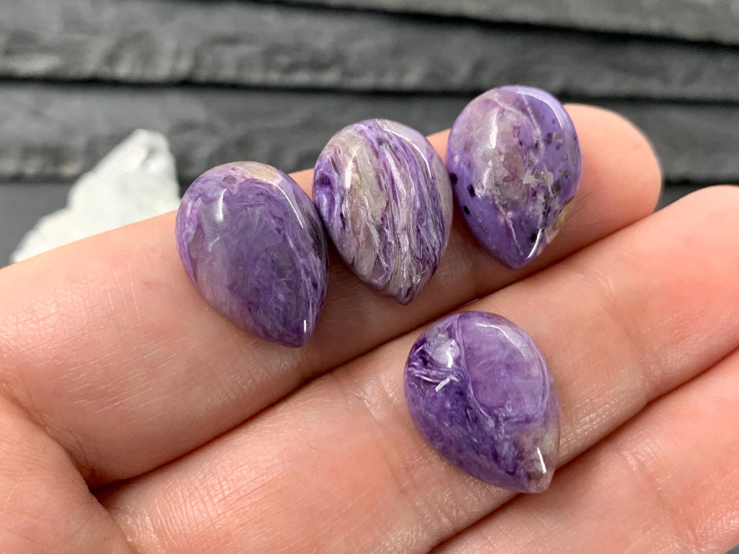 Charoite pear 12x16mm cabochon - Calibrated cabochons