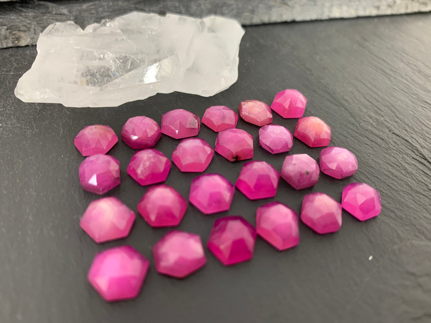 Faceted Pink Sapphire hexagon 7x8mm cabochon