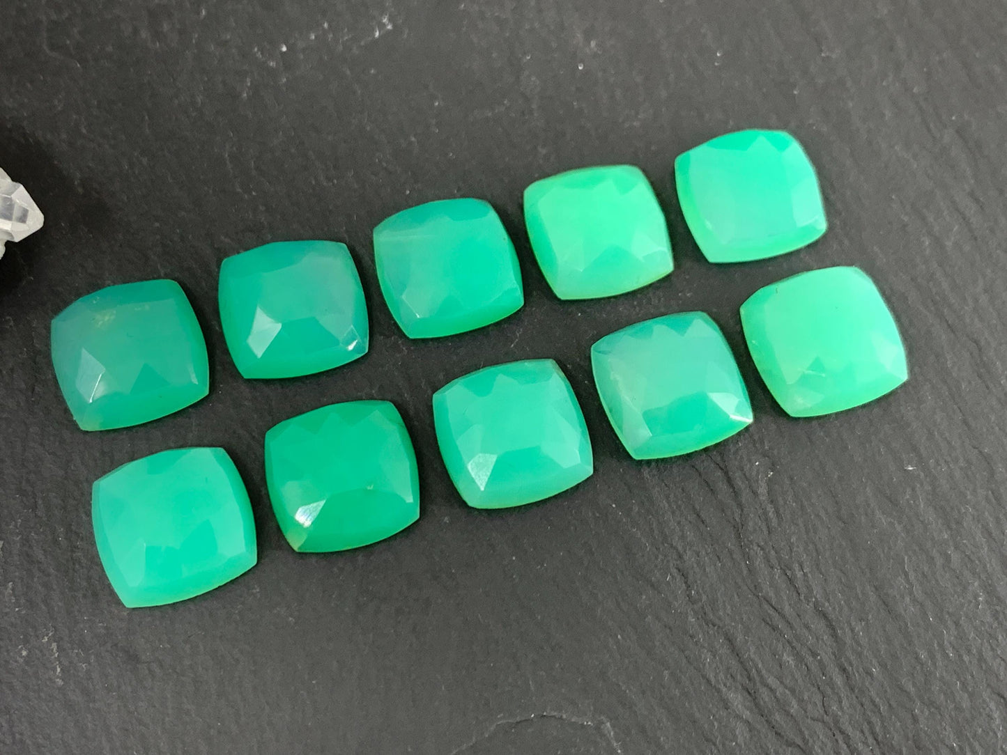 Faceted Chrysoprase Cabochon - 12mm Square Green Gemstone for Jewelry Making