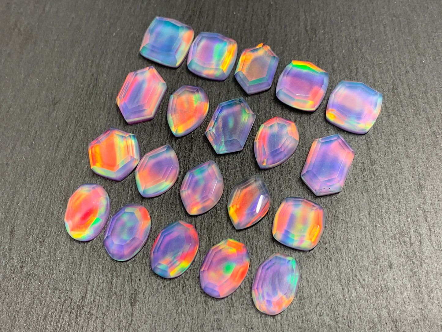 Faceted Aurora Opal 12-16mm long cabochon - Doublet cabochons