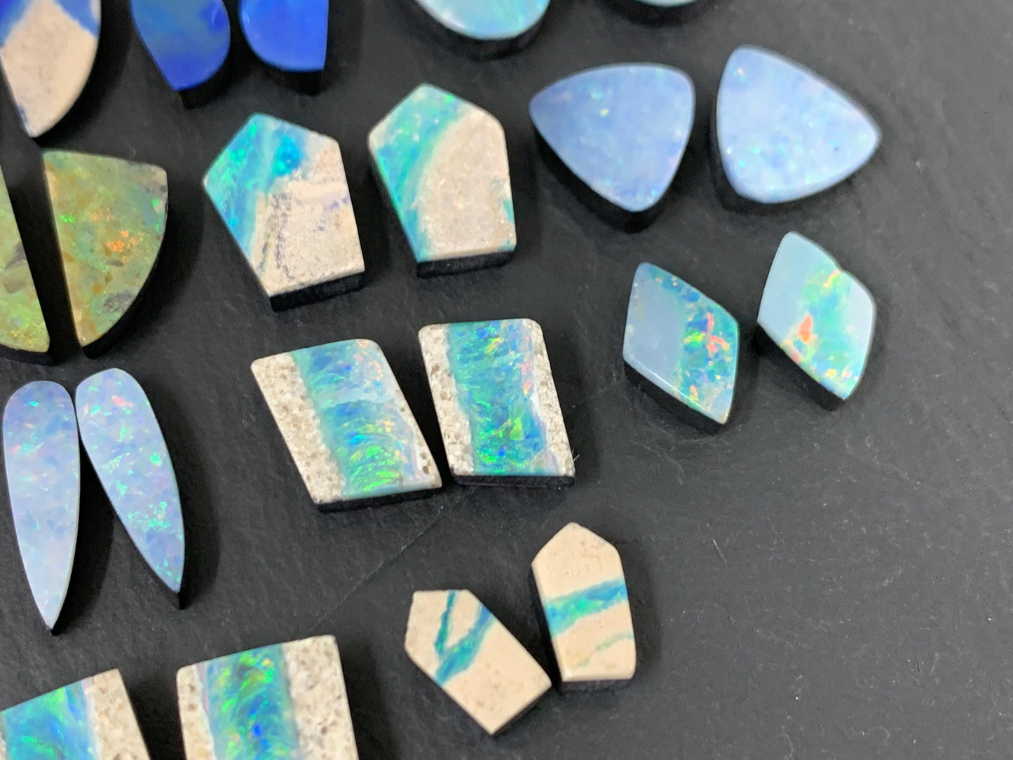 Australian Opal doublet pair 9-15mm long cabochon
