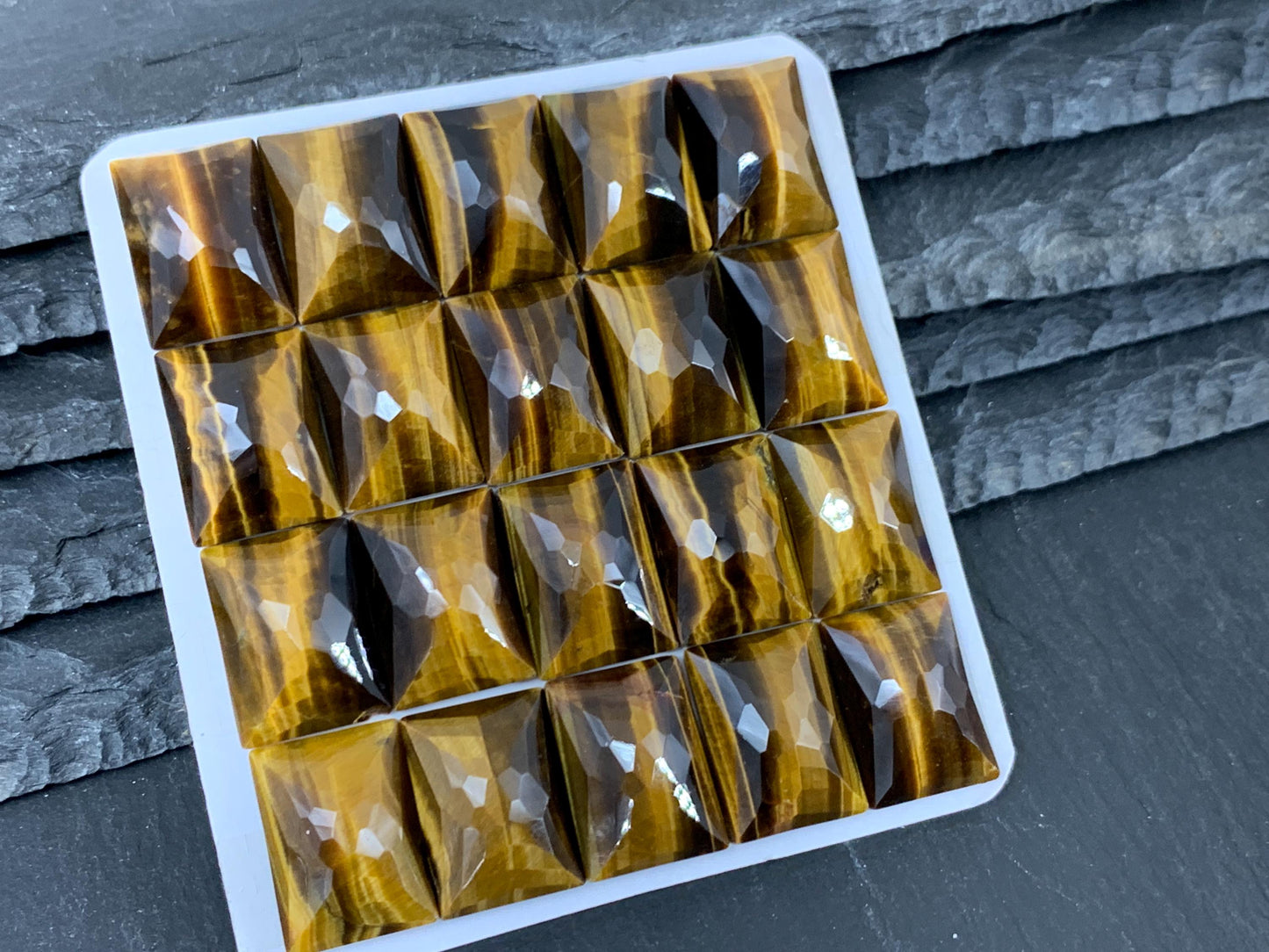 Faceted Tiger Eye Rectangle Cabochon 13x18mm - Calibrated Gemstone