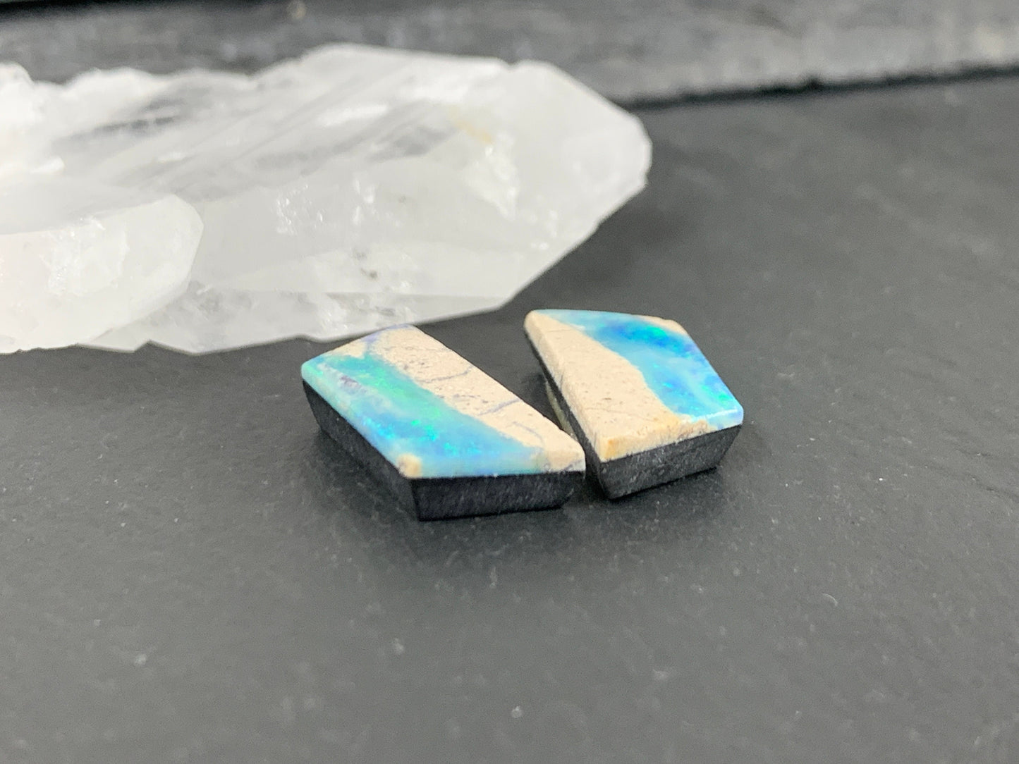 Australian Opal doublet 8x18x4mm pair of cabochons