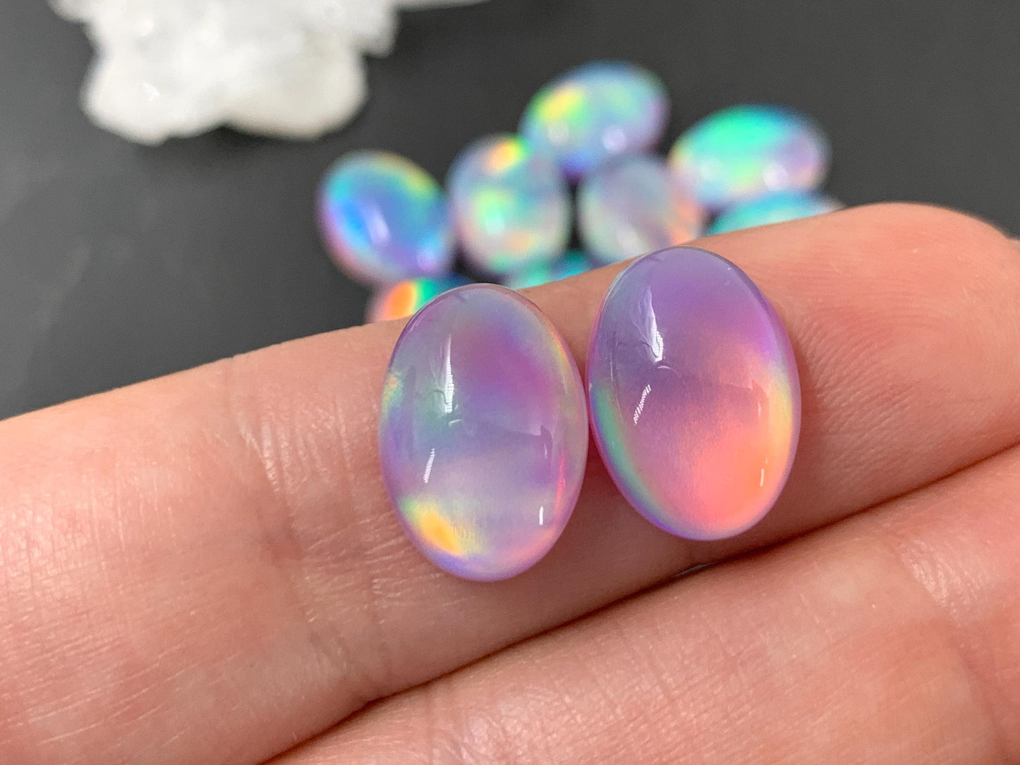 Aurora Opal oval 10x14mm cabochons - Doublet cabochons