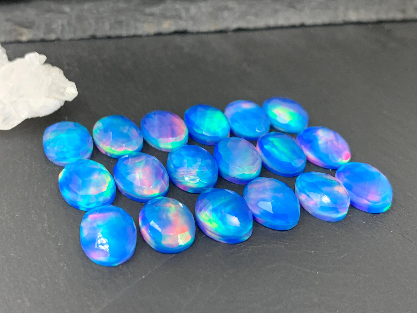 Faceted Aurora Opal oval 10x14mm cabochons - Doublet cabochons