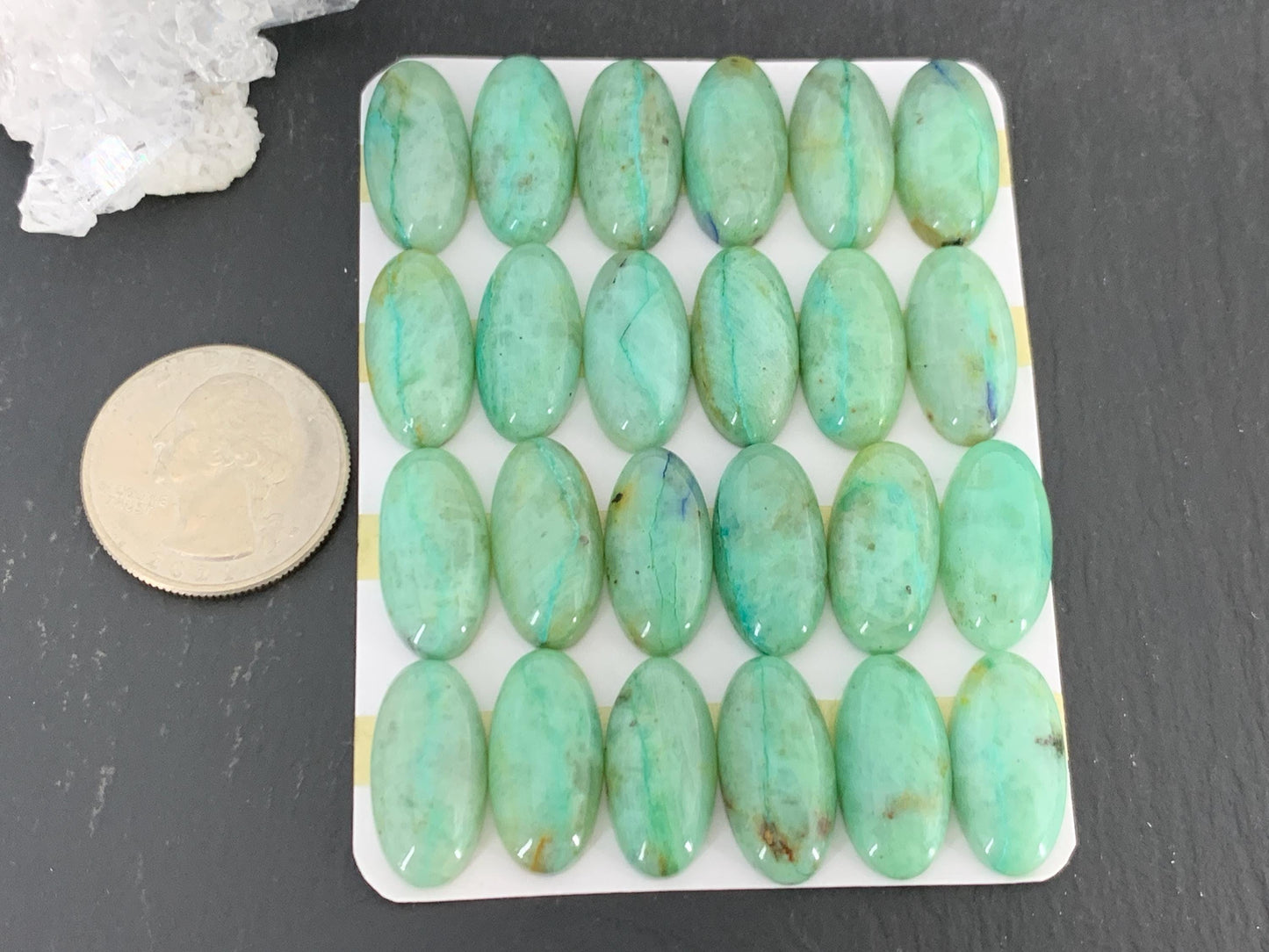 Chrysocolla Quartz oval 10x20mm cabochon - Calibrated cabochons
