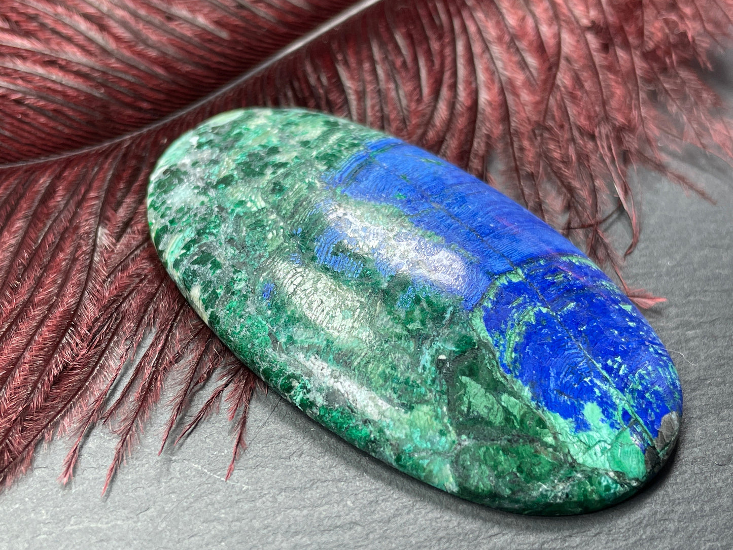 Azurite and Brochantite 37x62mm cabochon