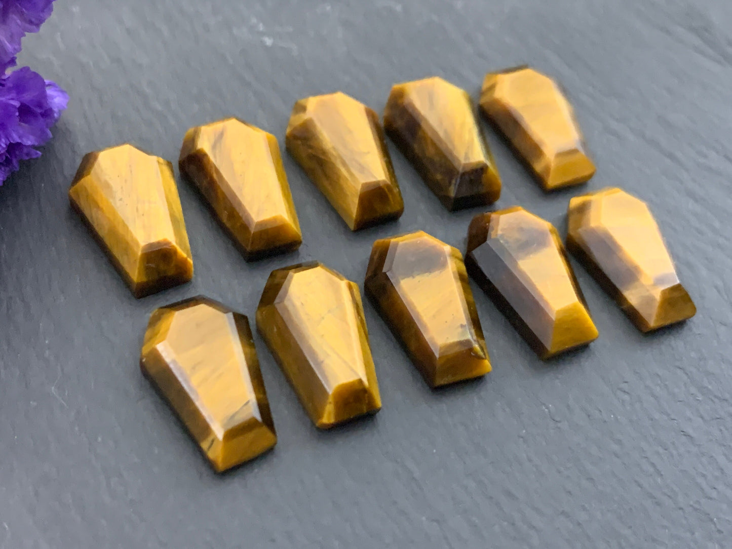 Step cut Tiger Eye coffin 10x16mm cabochon