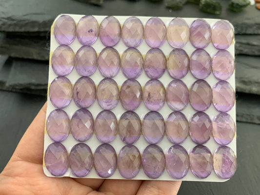 Faceted Amethyst oval 10x14mm cabochon - Calibrated cabochons