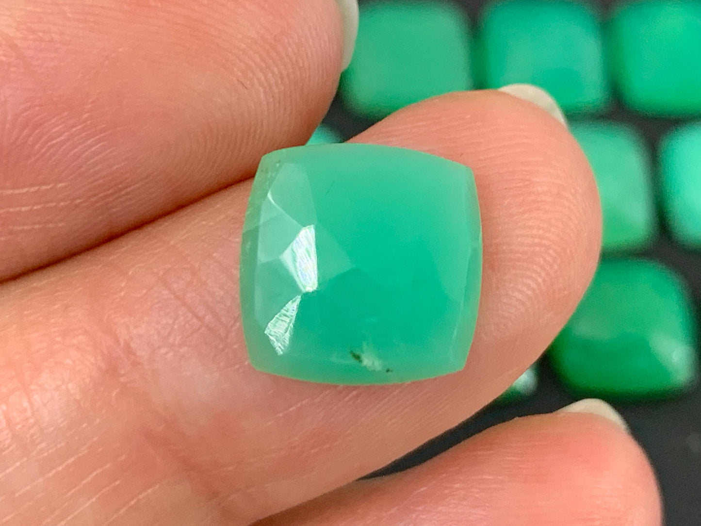 Faceted Chrysoprase square 10mm cabochon