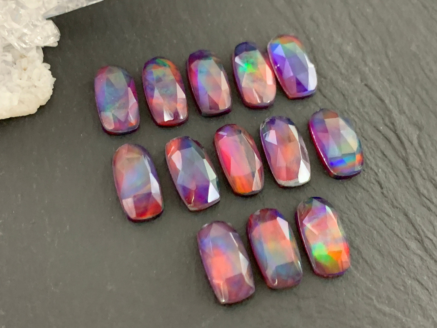 Faceted Aurora Opal oval 6x12mm cabochon - Doublet cabochon