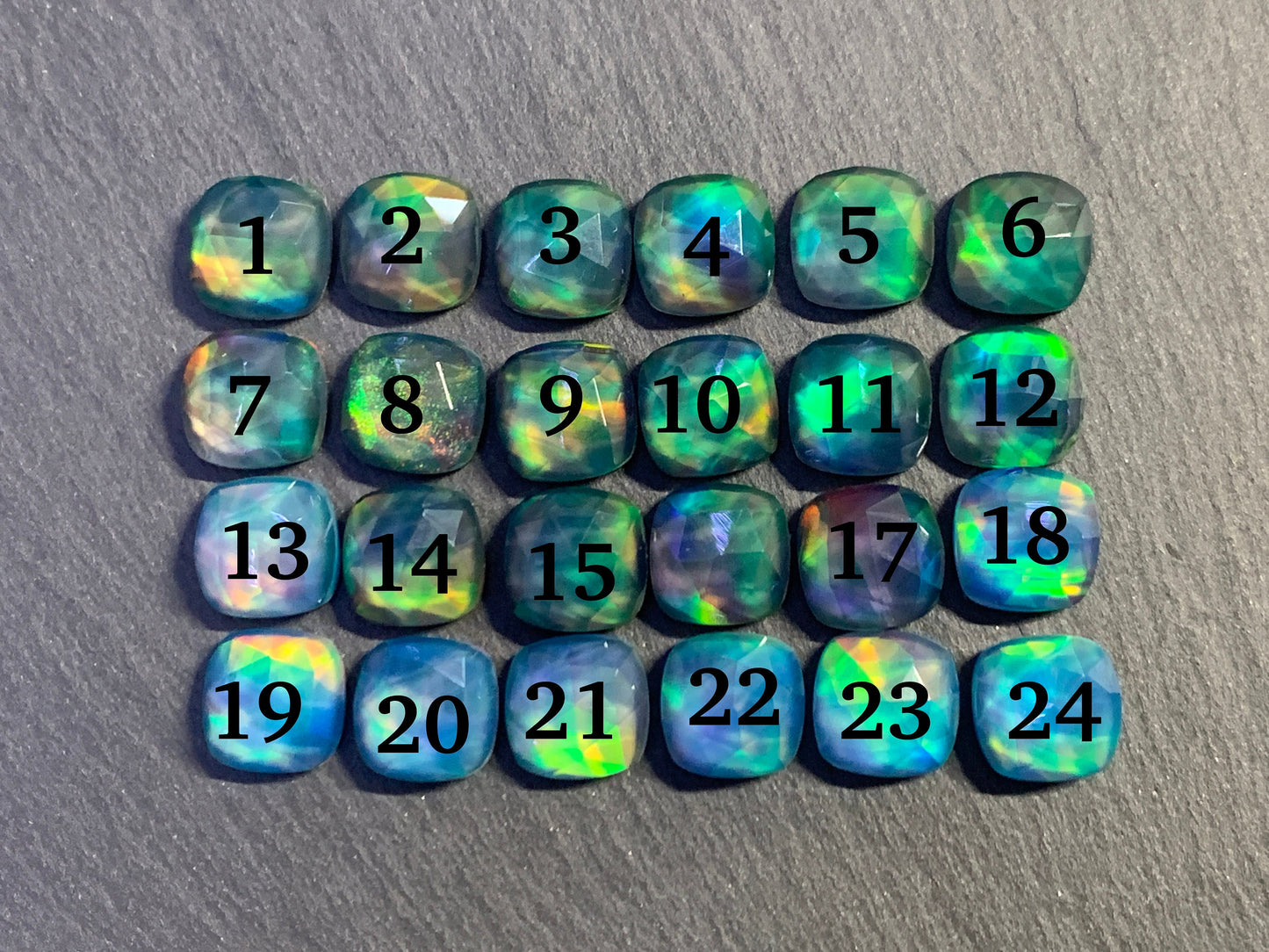 Faceted Aurora Opal square 10mm cabochon - Doublet cabochons