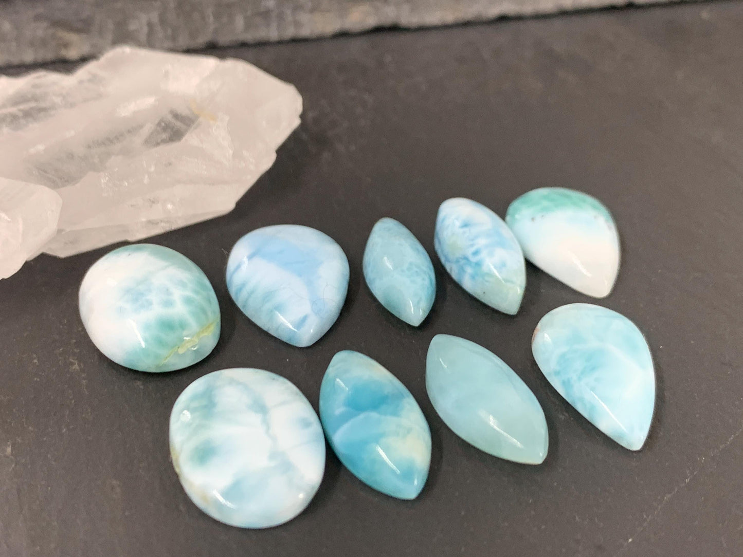 Larimar pear, oval, marquise 18mm long cabochon