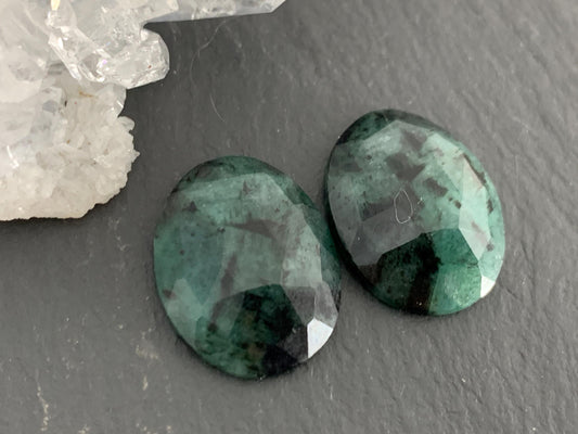Faceted Emerald Pair 13x17x4mm cabochon