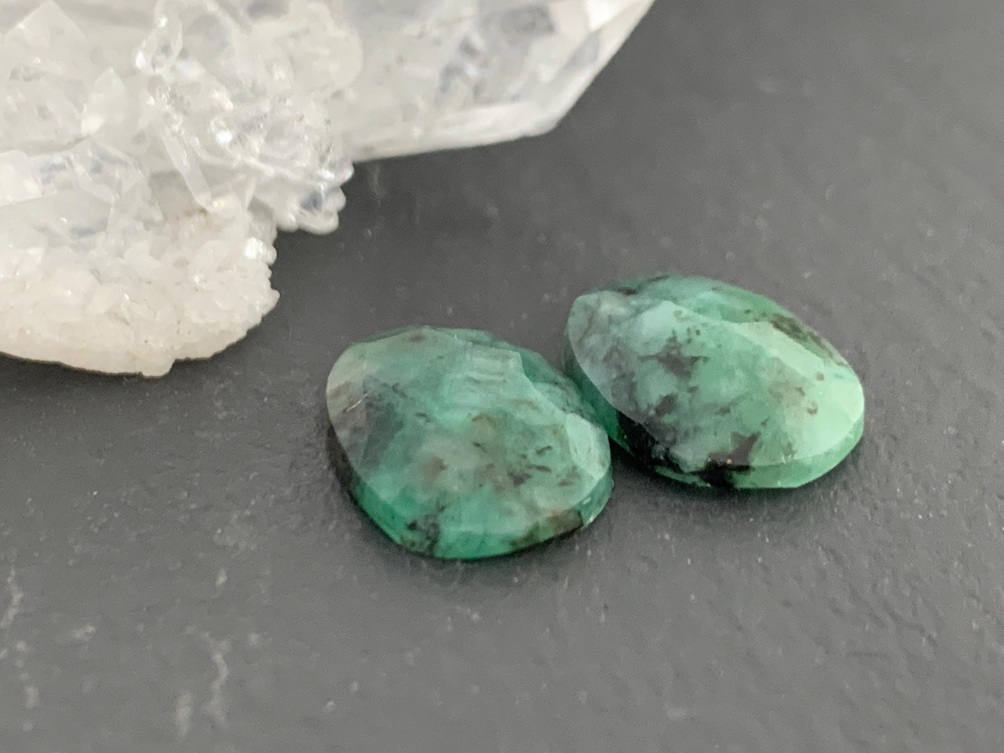 Faceted Emerald Pair 10x14x3mm cabochon