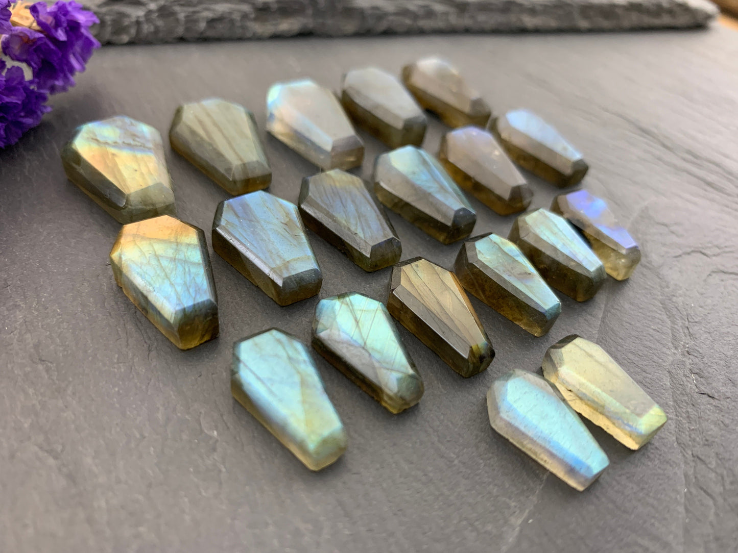 Faceted Labradorite coffin 15-22mm long cabochon