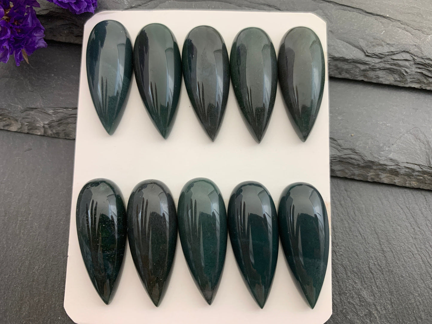 Moss Agate pear 12x30mm cabochon | Calibrated Moss Agate | Natural Moss Agate