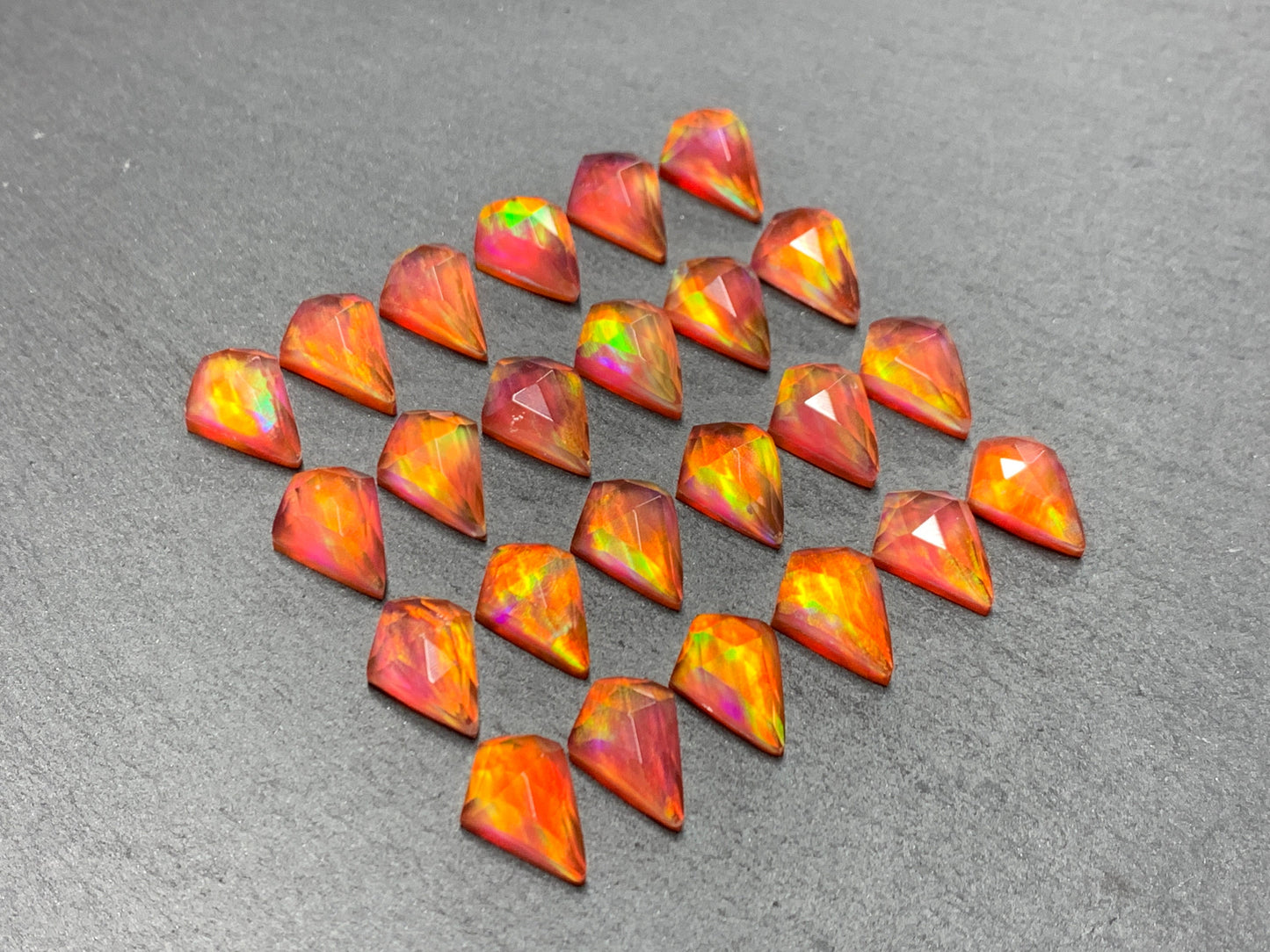 Faceted Aurora Opal kite 10x14mm doublet cabochons - Doublet cabochons