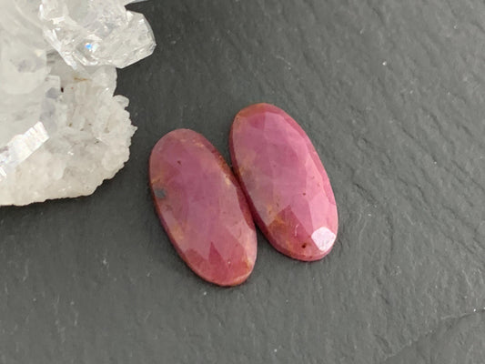 Faceted Ruby pair 7x14x3mm cabochon