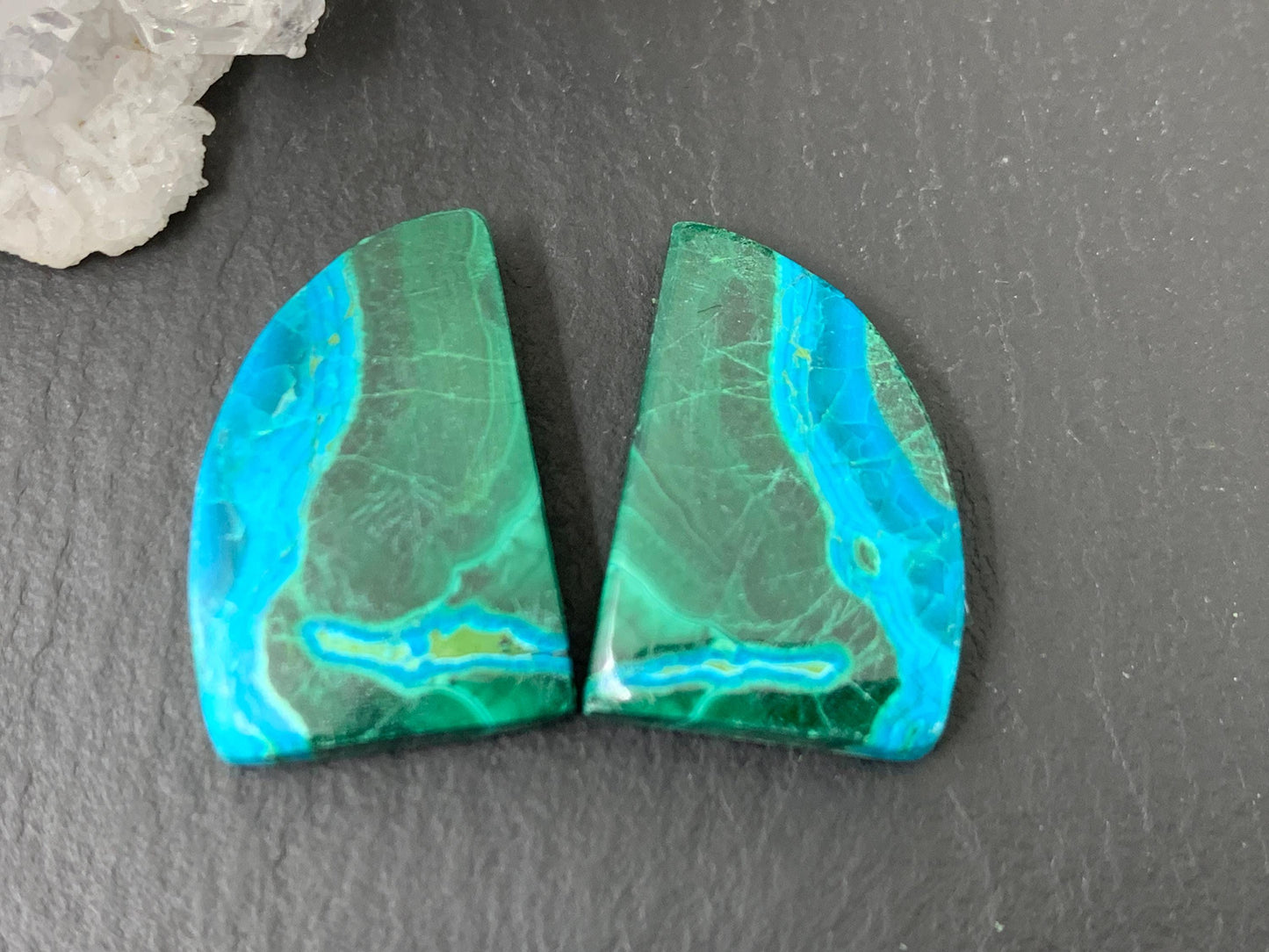 Malachite Chrysocolla free form 13x19x4mm cabochon pair