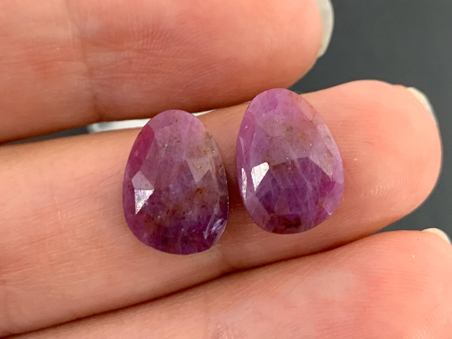 Faceted Ruby pair 9x13x3mm cabochon