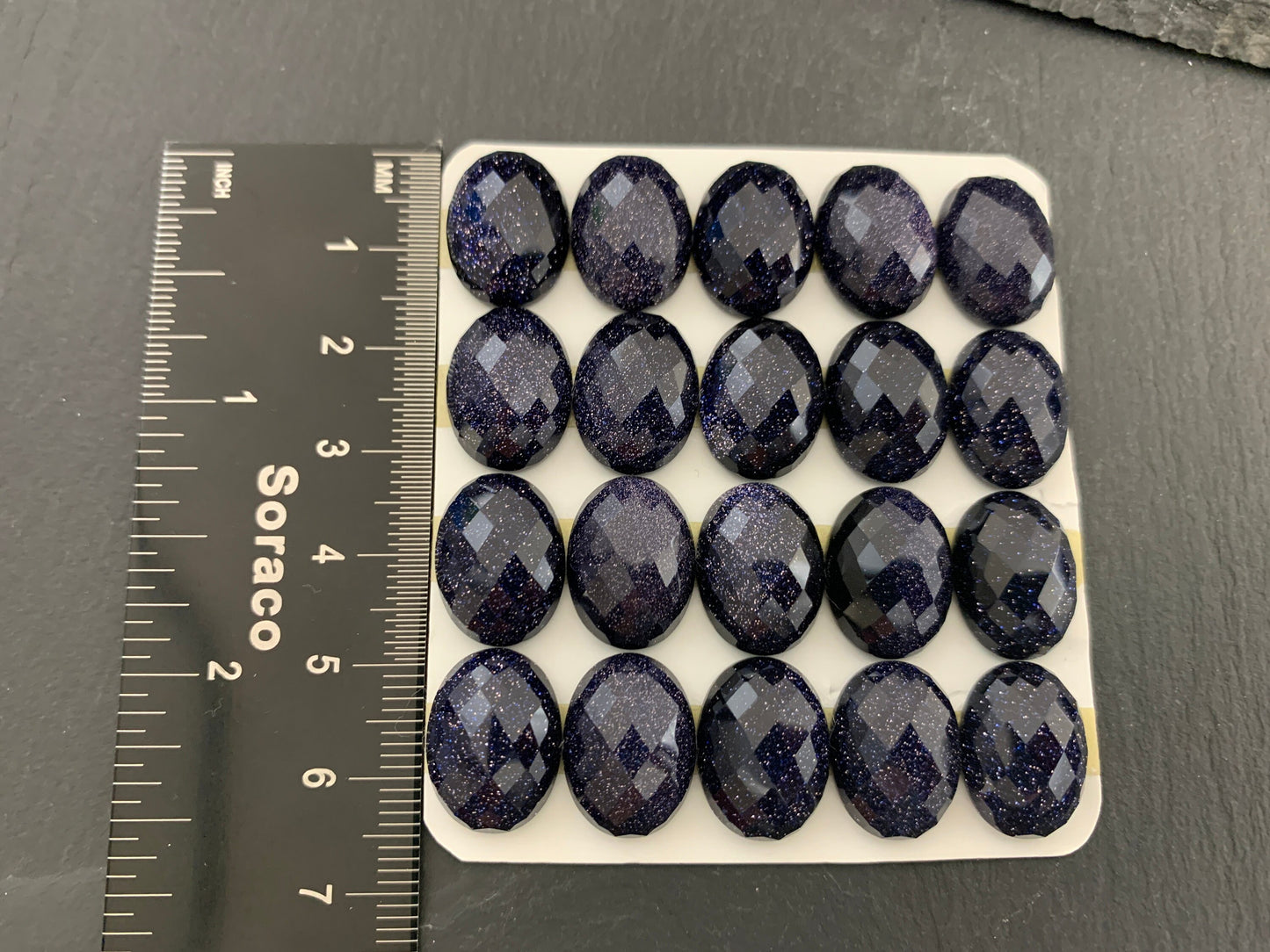 Faceted Blue Gold Sand oval 12x16mm cabochon - Calibrated cabochons