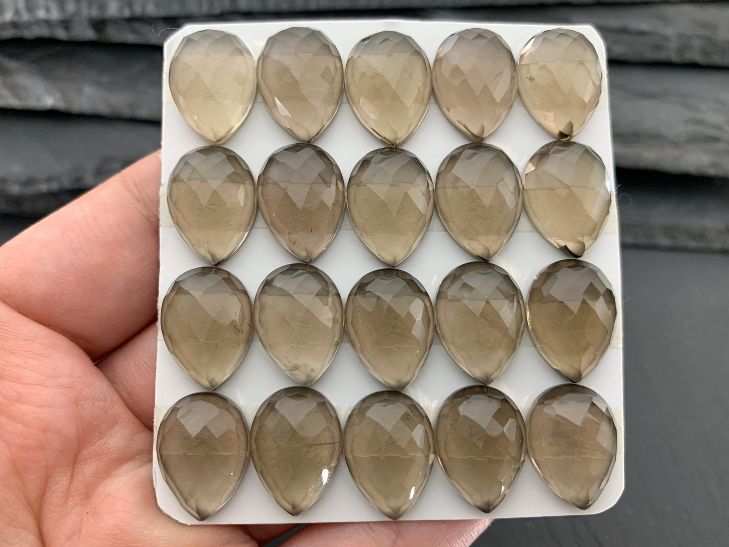Faceted Smokey Quartz pear 12x16mm cabochon - Calibrated cabochons