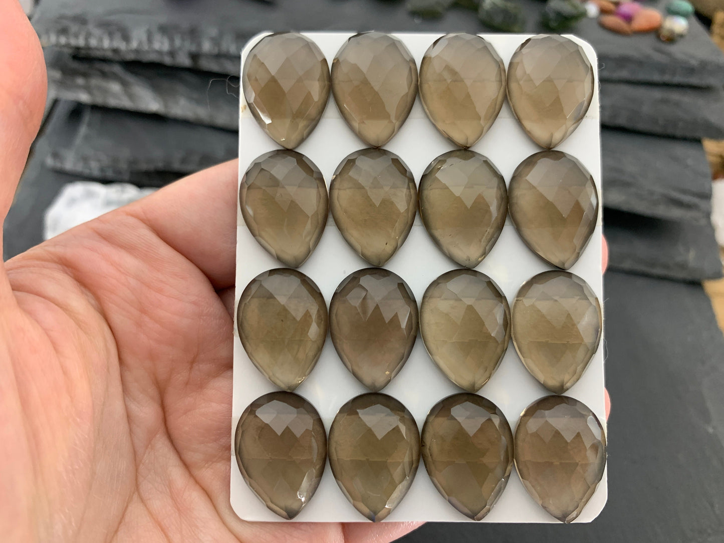 Faceted Smokey Quartz pear 15x20mm cabochon - Calibrated cabochons