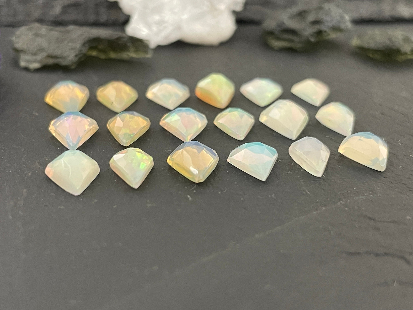 Faceted Ethiopian Opal 9-9.5mm cabochon- Faceted cabochons