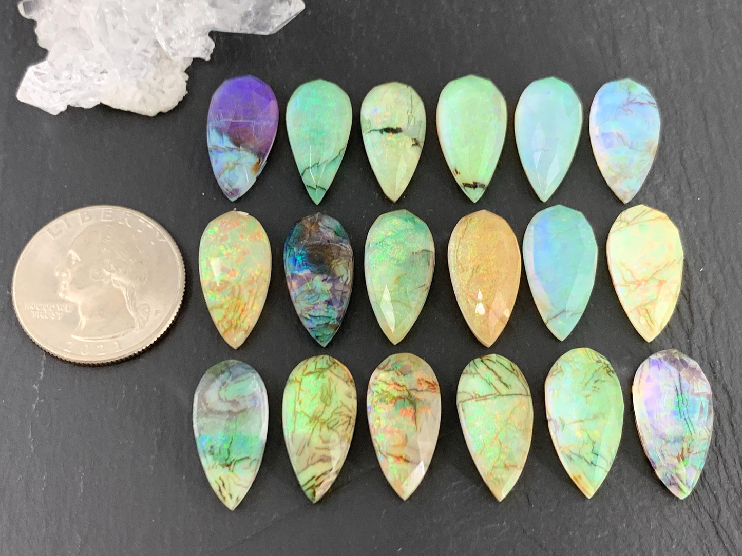 Faceted Monarch Opal pear 10x20mm cabochons - Doublet cabochons