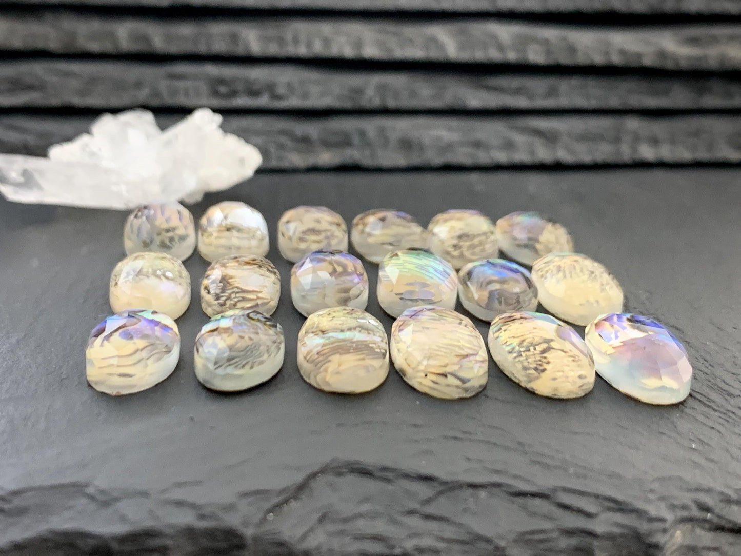 Faceted Abalone Crystal Doublet Oval Cabochon 10x20mm