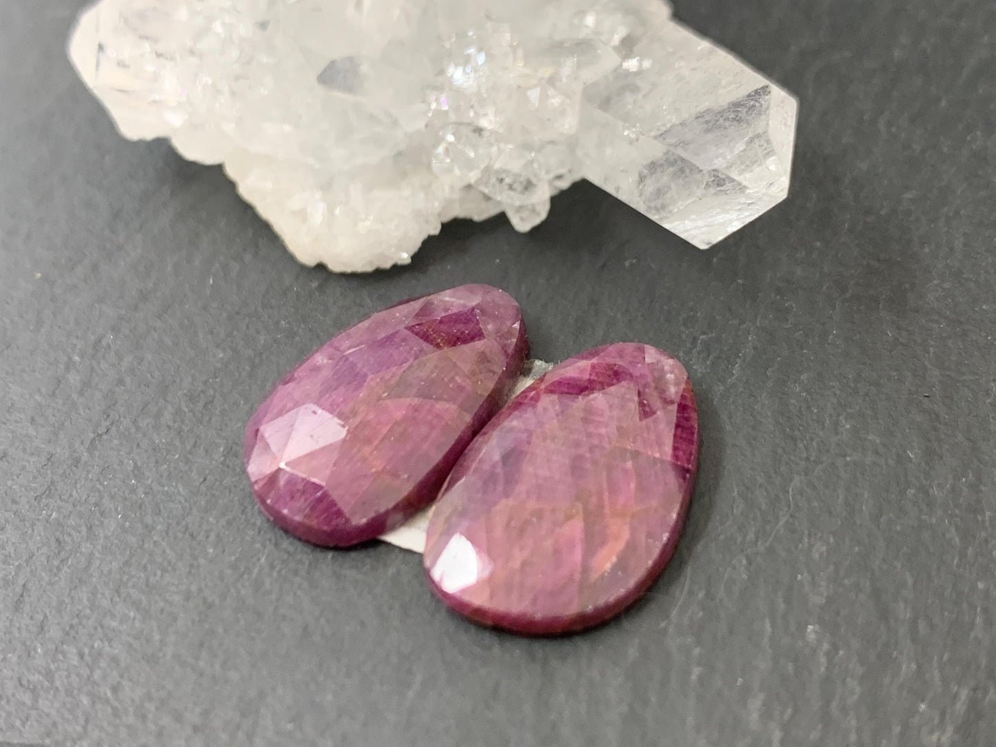 Faceted Ruby pair 11x18x3mm cabochon