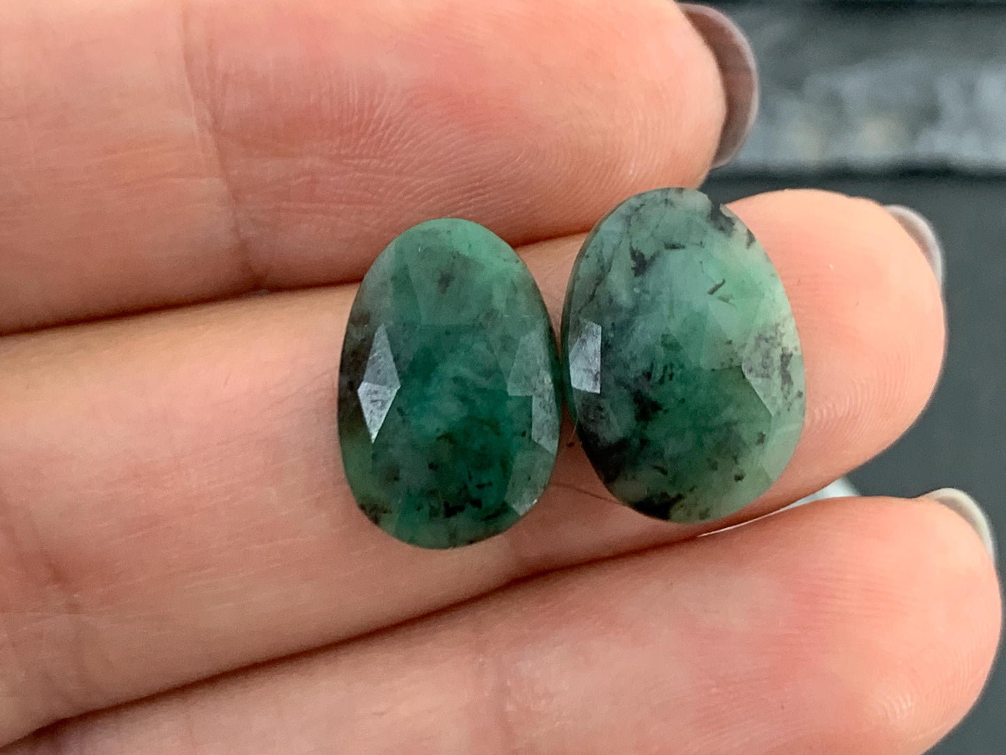 Faceted Emerald Pair 10x14x3mm cabochon