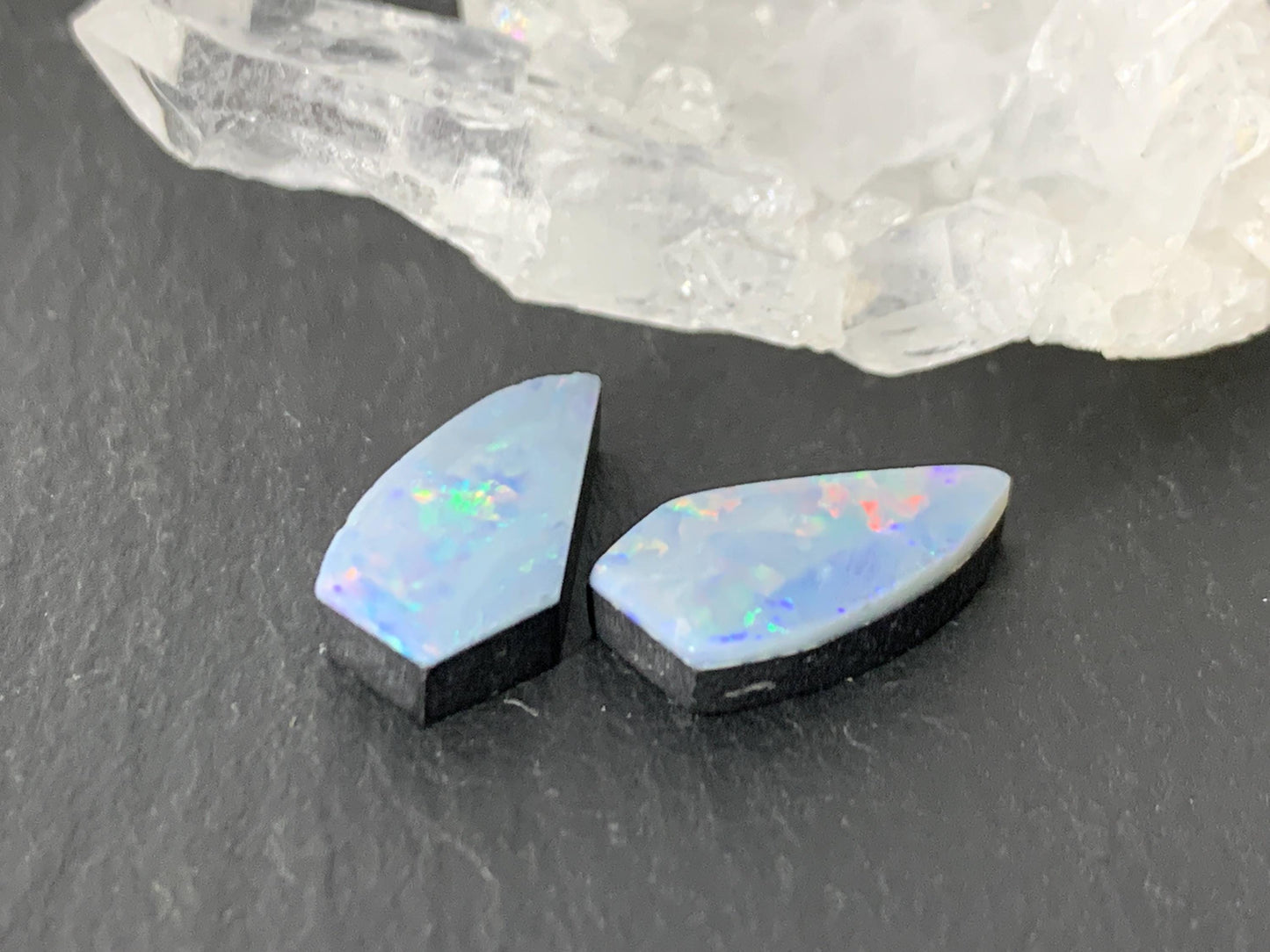 Australian Opal doublet 7x13x3mm pair of cabochons