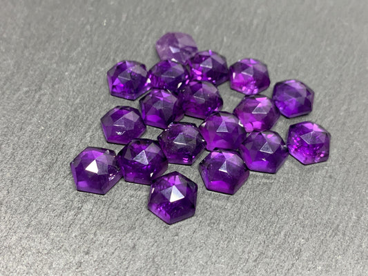 Discounted Damaged faceted Amethyst Hexagon 10mm Cabochon