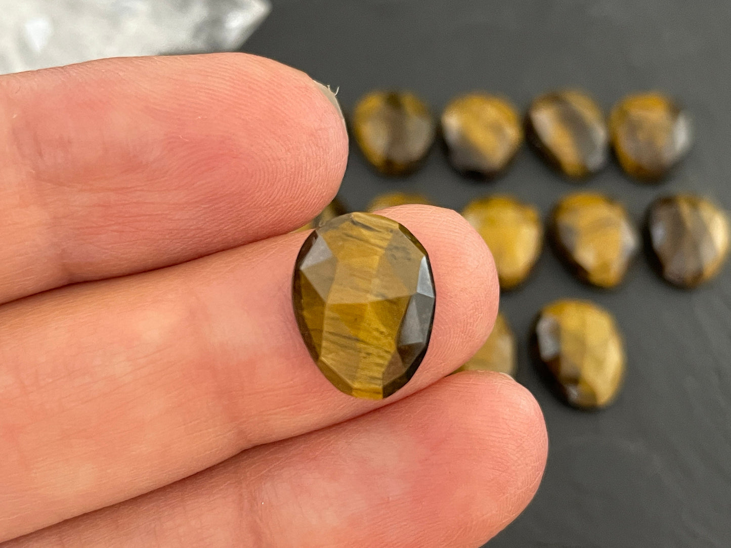 Faceted Tiger Eye 10x13mm cabochon