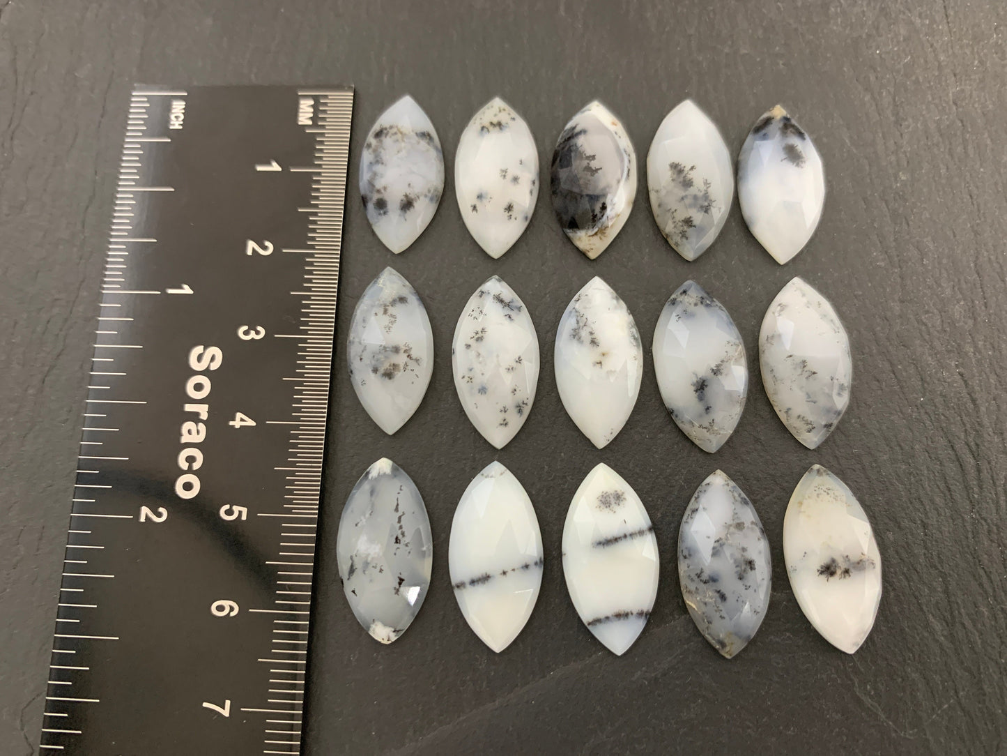 Faceted Dendrite Opal marquise 10x20mm cabochon