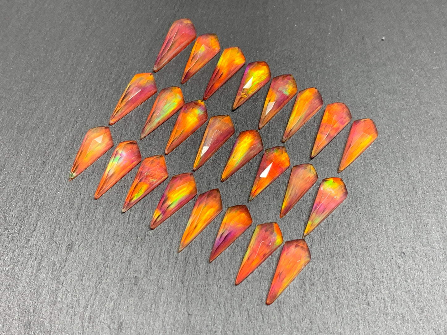 Faceted Aurora Opal kite 8x20mm cabochon - Doublet cabochons