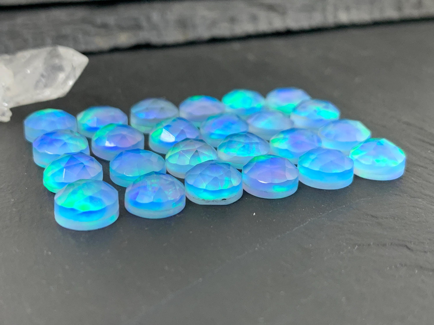 Faceted Aurora Opal Round 8mm Cabochon - Doublet Synthetic Gemstone