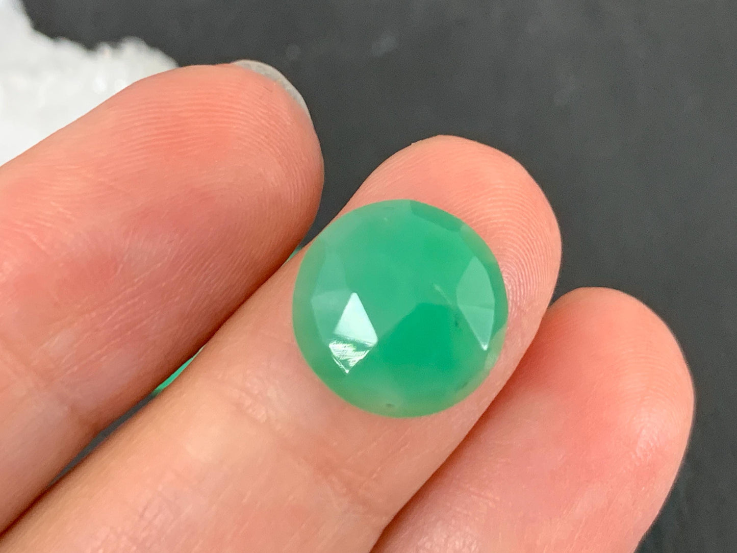 Faceted Chrysoprase Cabochon - Round 12mm Stone With Rose Cut Facet, Premium Gem