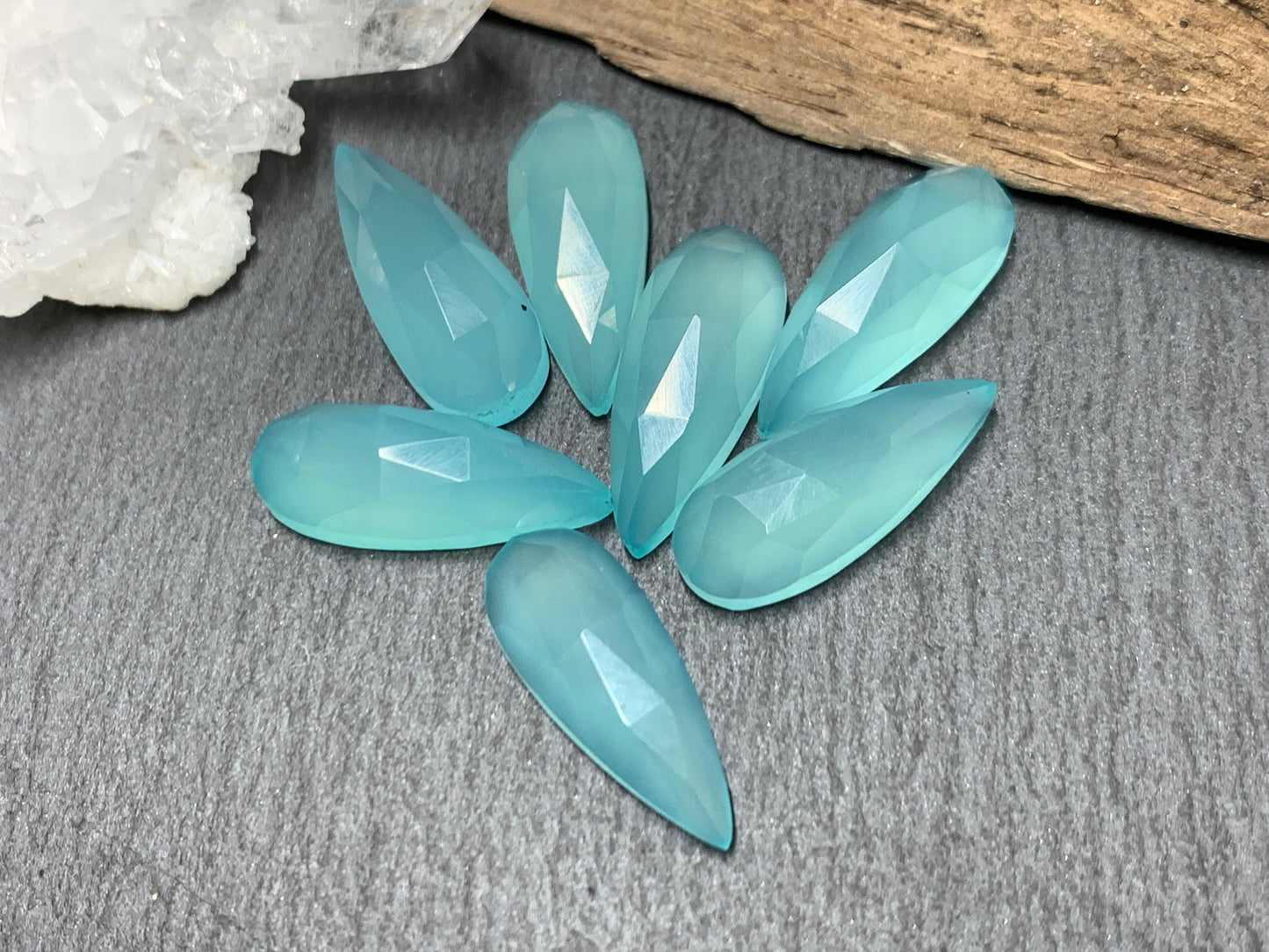 Faceted Aqua Chalcedony pear 8x21mm cabochon