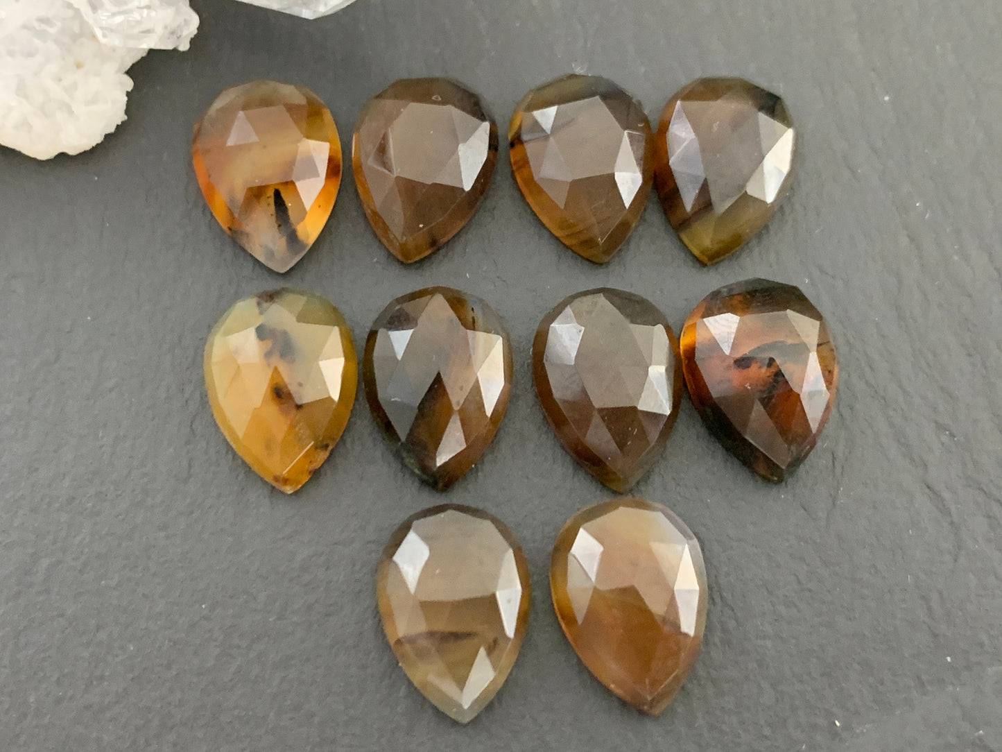 Faceted Montana Agate pear 10x14mm cabochon