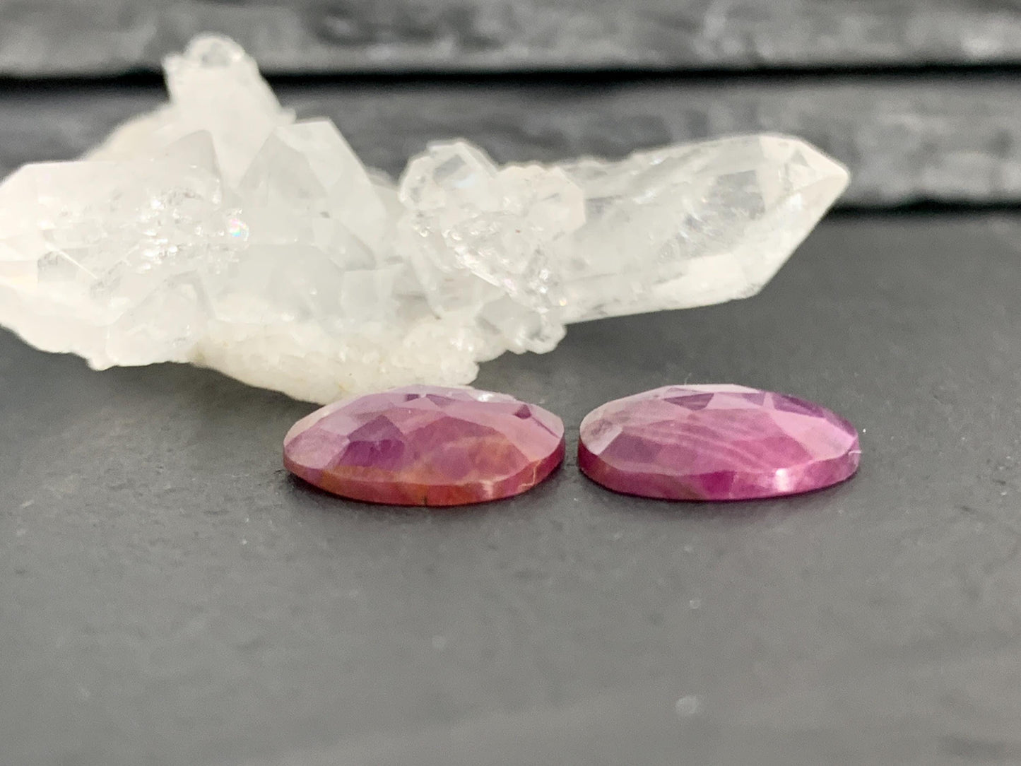 Faceted Ruby pair 12x14x3mm cabochon