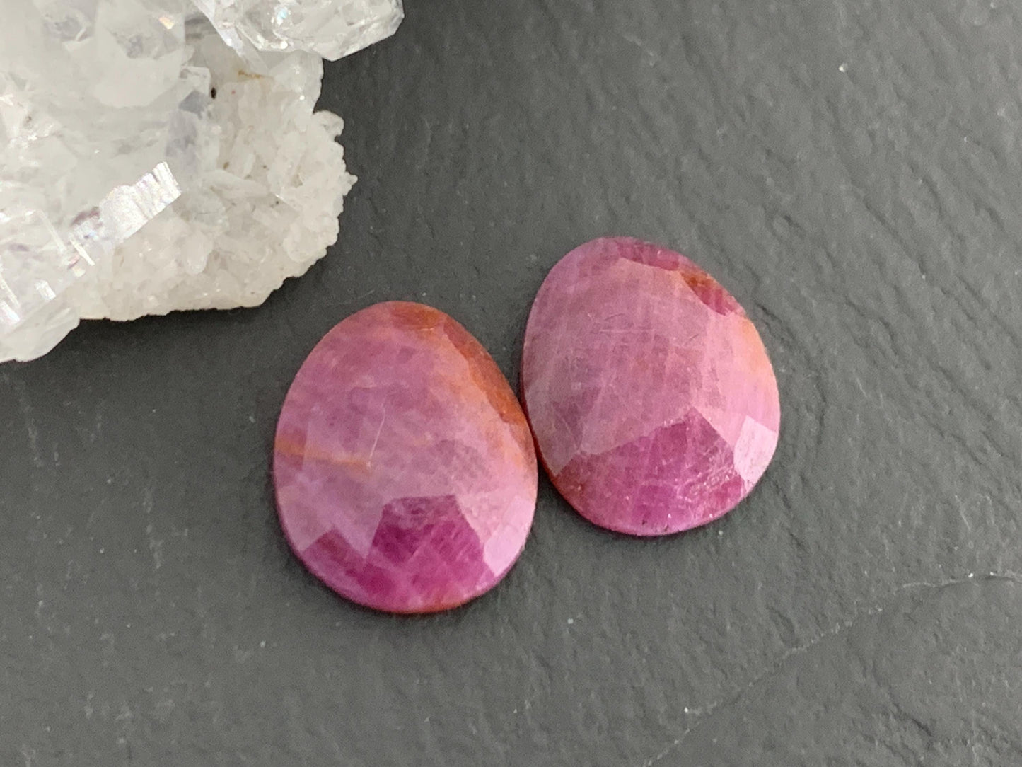 Faceted Ruby pair 10x12x2.5mm cabochon