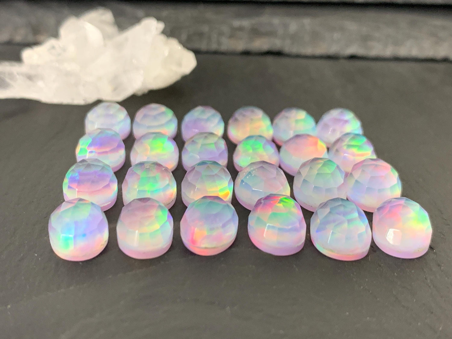 Faceted Aurora Opal oval 8x10mm cabochon - Doublet cabochon