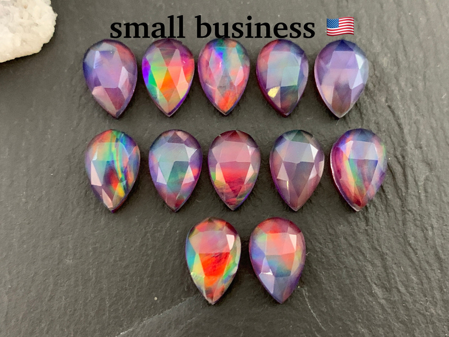 Faceted Aurora Opal pear 8x12mm cabochon - Doublet cabochons