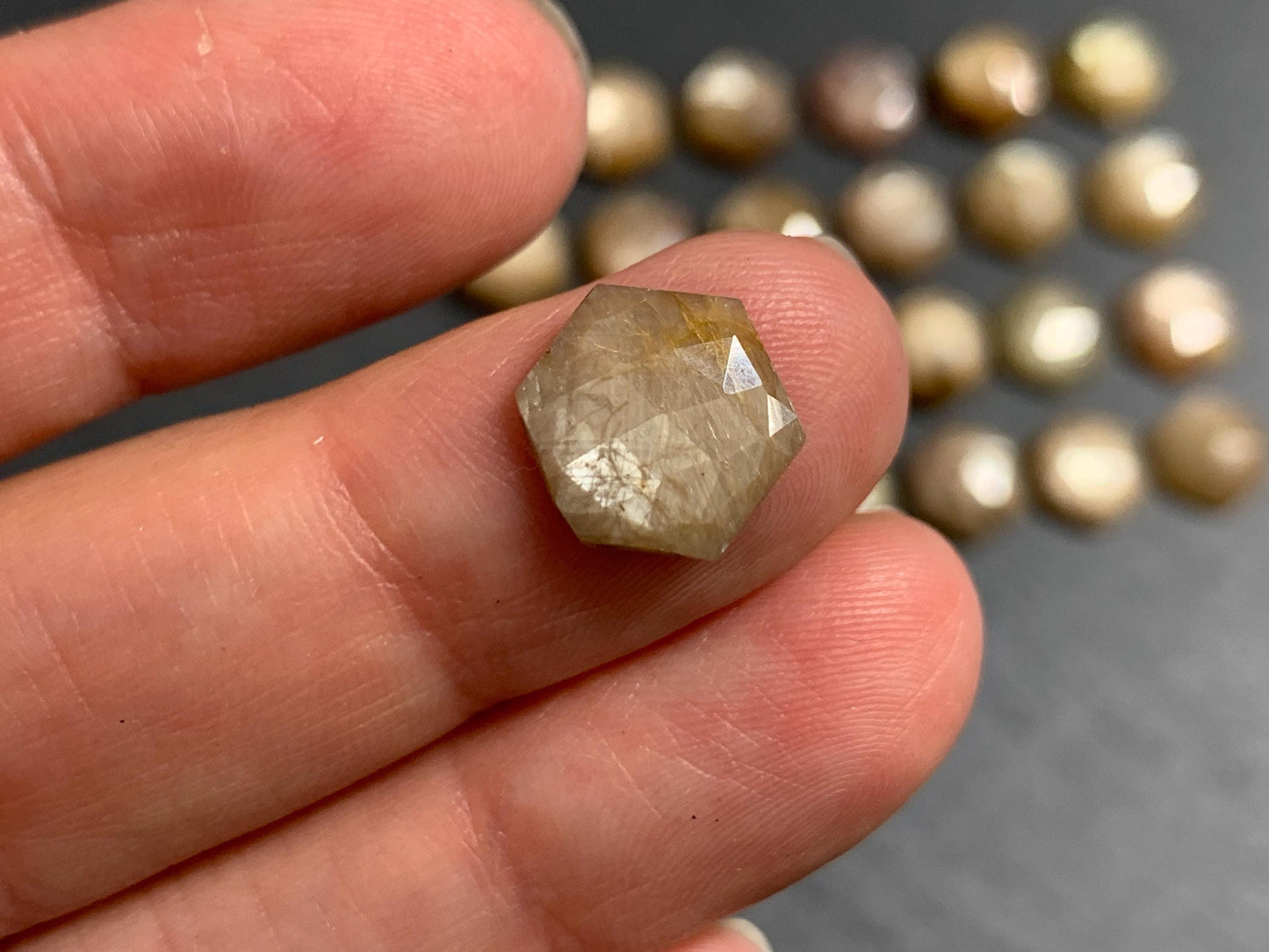 Faceted yellow Sapphire hexagon 10mm cabochon