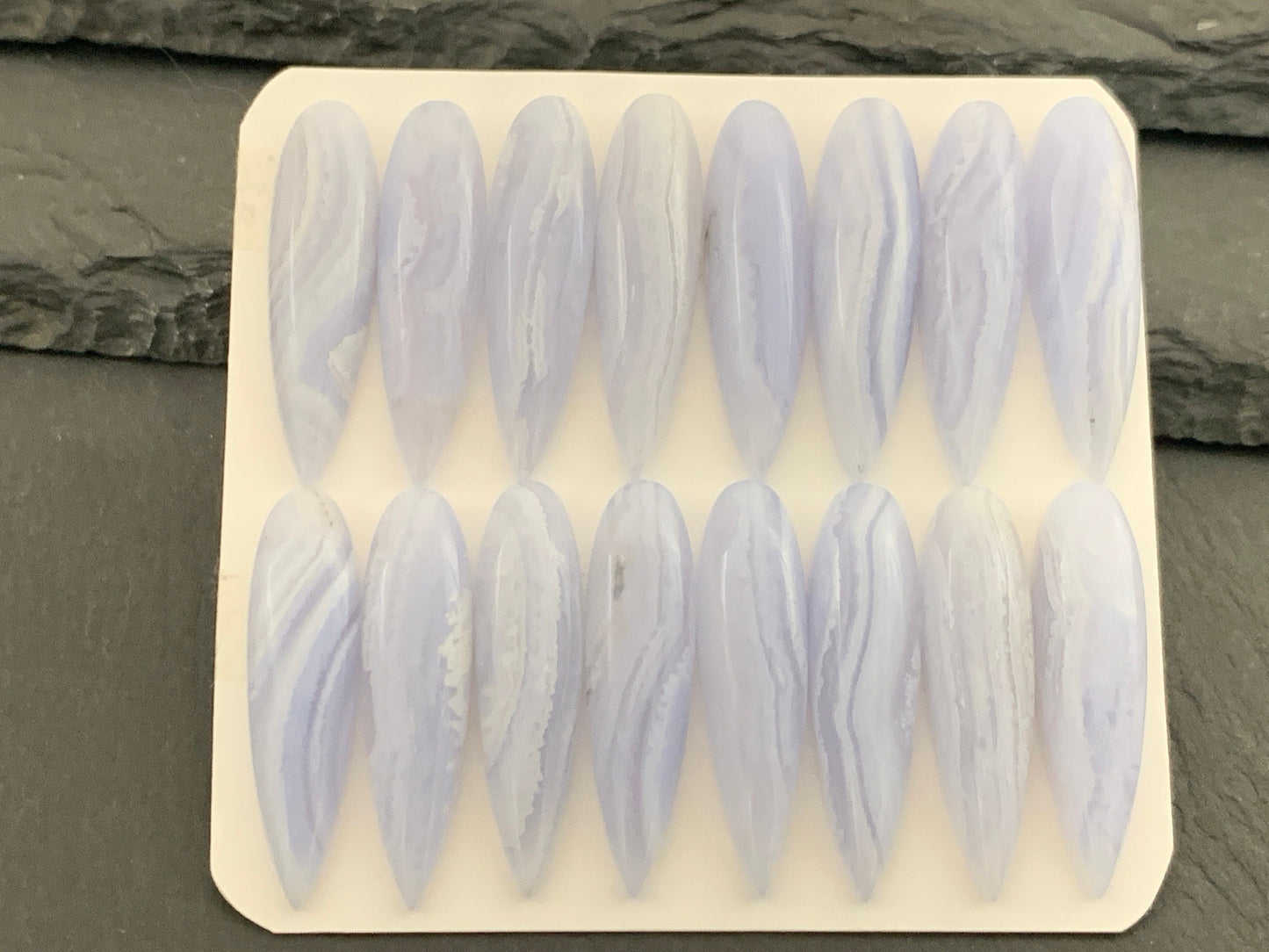 Blue Lace Agate pear 8x30mm cabochon - Calibrated cabochons